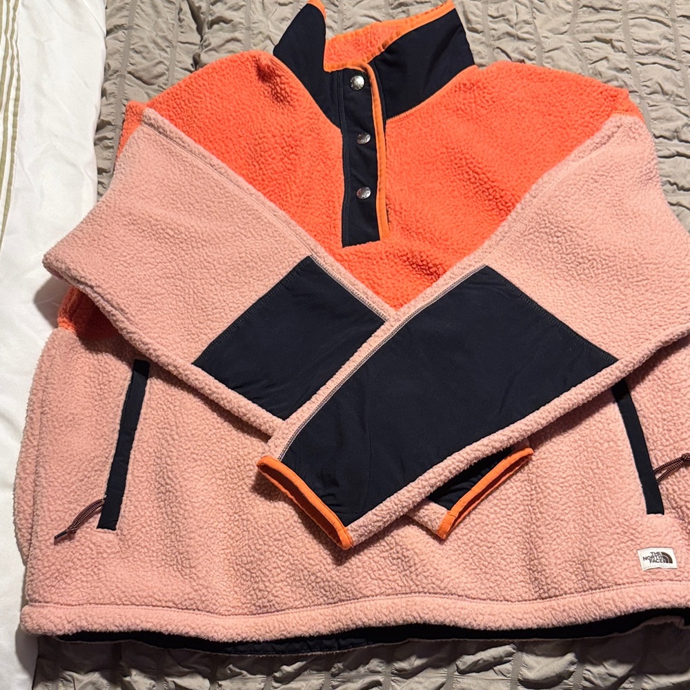 The North Face Coral Navy Salmon Fleece Jacket Pull Over Women’s XL